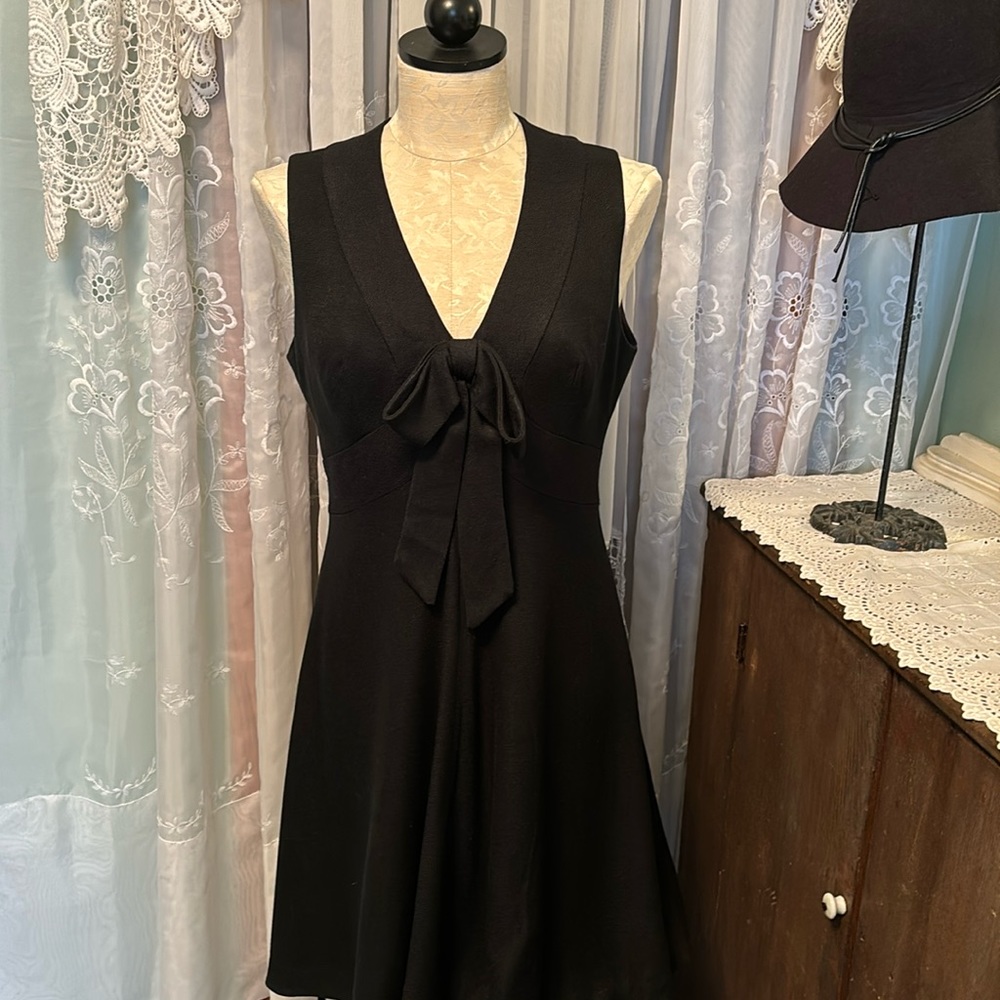 Vintage Alison Ayres Original Black Fit Flare Bonded Linen Dress Size 14